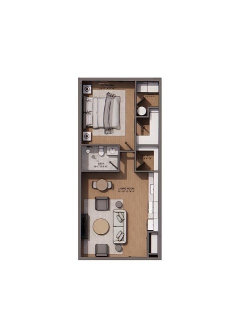 Floor plan for 1 bed, 1 bath, 720 sqft