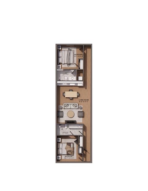 Floor plan for 2 beds, 2 baths, 1080 sqft