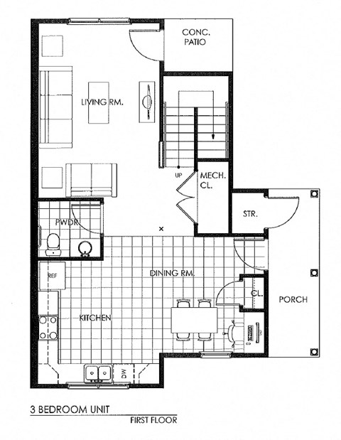 Floor plan for 3 beds, 2 baths, 1246 sqft