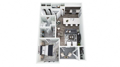 Floor plan for 1 bed, 1 bath, 685 sqft