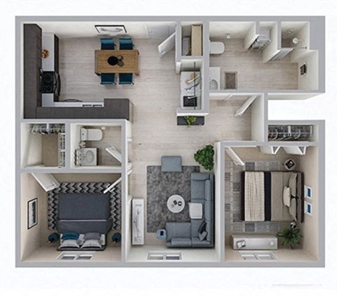 Floor plan for 2 beds, 2 baths