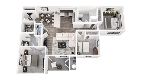 Floor plan for 3 beds, 2 baths, 1025 sqft