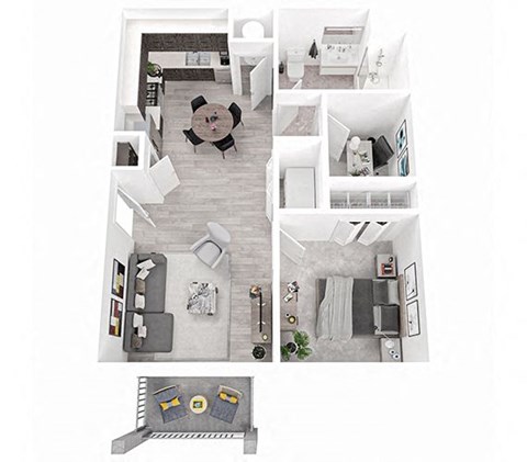 Floor plan for 1 bed, 1 bath, 670 sqft