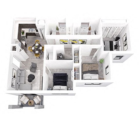 Floor plan for 3 beds, 2 baths, 1110 sqft