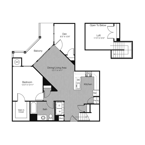 Floor plan for 1 bed, 1 bath, 1125 sqft