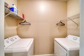 A washer and dryer in a laundry room