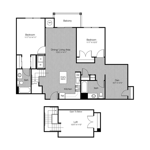 Floor plan for 2 beds, 2 baths, 1471 sqft