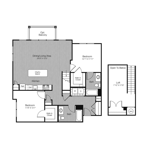 Floor plan for 2 beds, 2 baths, 1444 sqft