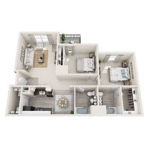 Floor plan for 2 beds, 2 baths, 1062 sqft