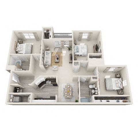Floor plan for 3 beds, 2 baths, 1432 sqft