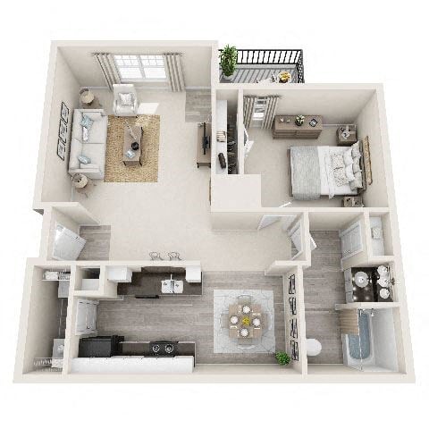 Floor plan for 1 bed, 1 bath, 839 sqft