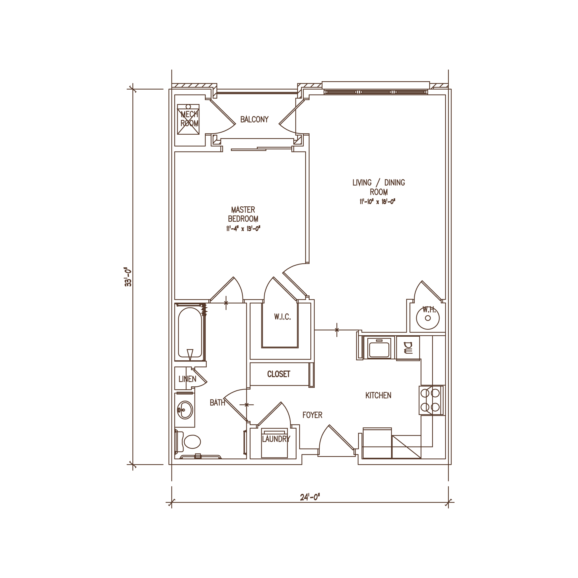 Floor plan for 1 bed, 1 bath, 788 sqft