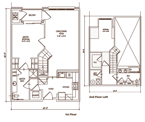Floor plan for 2 beds, 2 baths, 1215 sqft