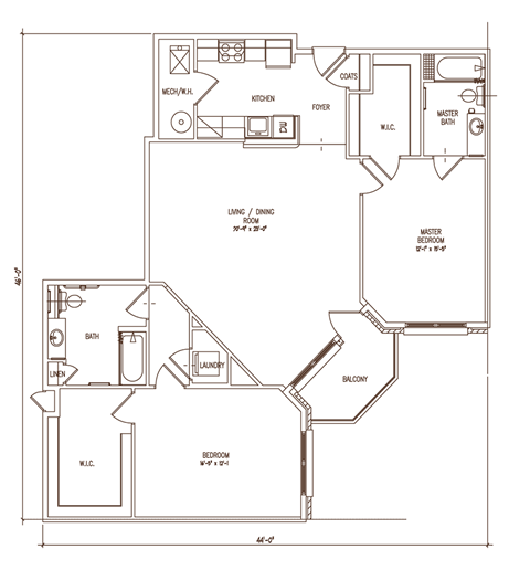 Floor plan for 2 beds, 2 baths, 1497 sqft