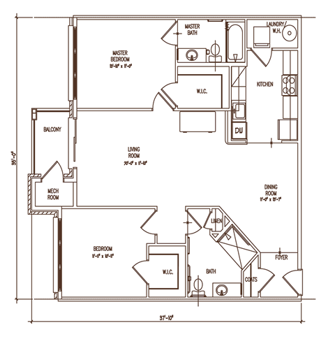 Floor plan for 2 beds, 2 baths, 1218 sqft