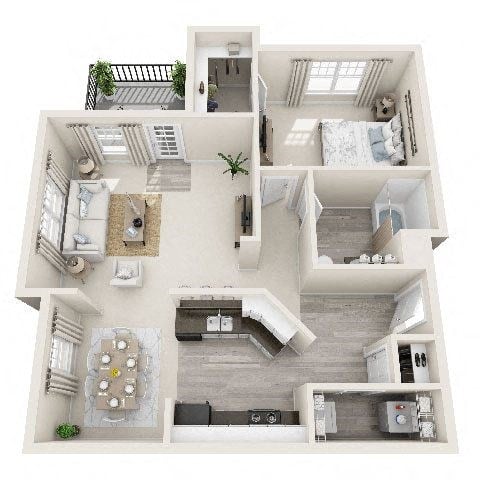 Floor plan for 1 bed, 1 bath, 916 sqft