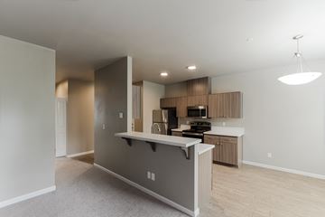 Portland apartment for rent - A kitchen with a countertop and cabinets is shown.