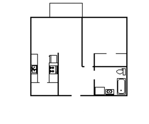 Floor plan for 1 bed, 1 bath, 656 sqft
