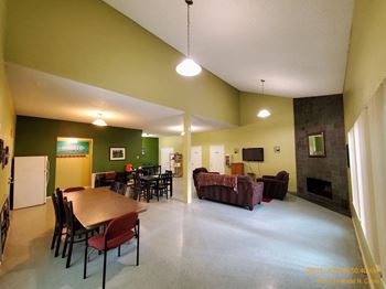 <B>rec room:</b> a shared space for activities, gatherings, or leisure.