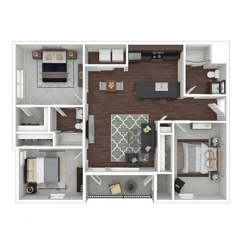 Floor plan for 3 beds, 2 baths