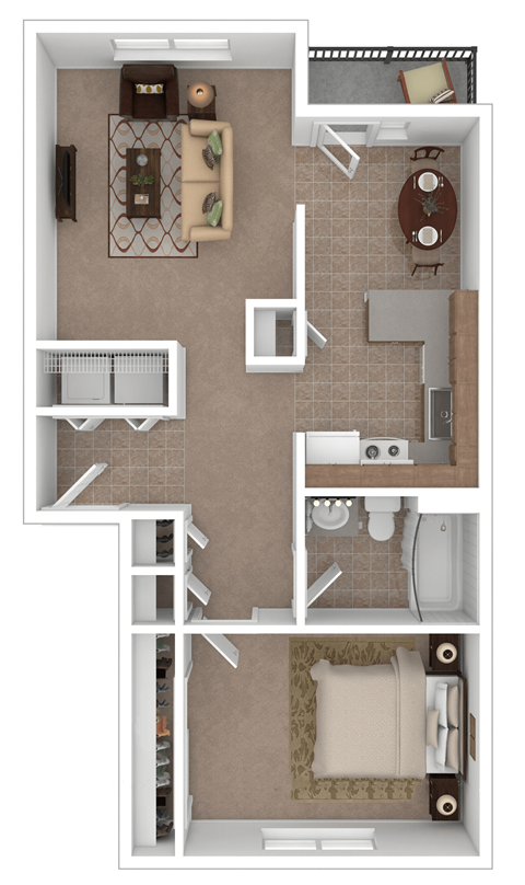 Floor plan for 1 bed, 1 bath, 675 sqft
