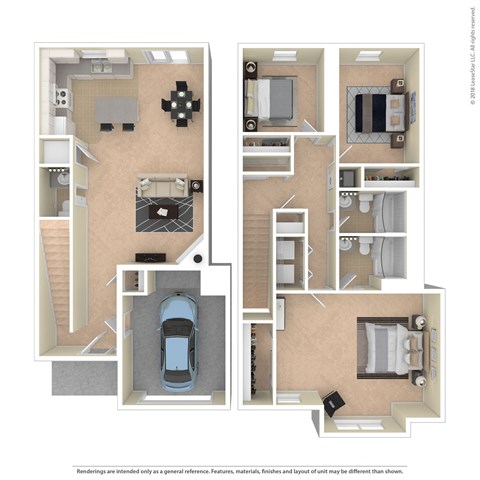 Floor plan for 3 beds, 2.5 baths, 1500 sqft