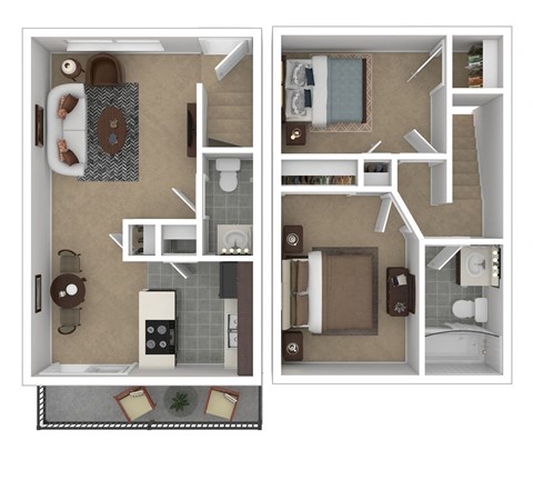 Floor plan for 2 beds, 1.5 baths, 900 sqft