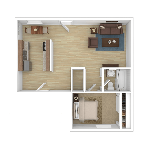 Floor plan for 1 bed, 1 bath, 702 sqft