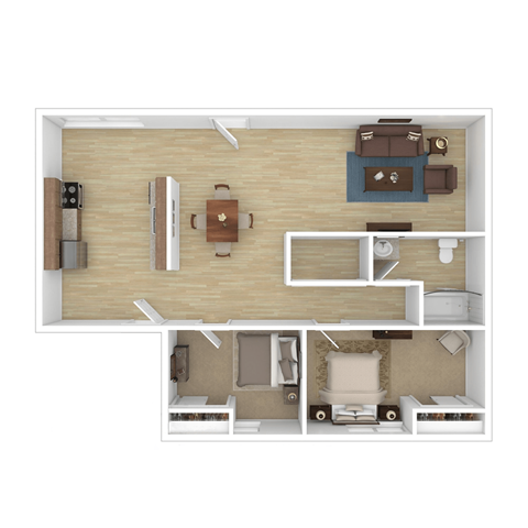 Floor plan for 2 beds, 1 bath