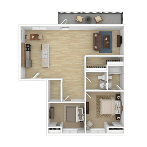 Floor plan for 2 beds, 2 baths, 900 sqft