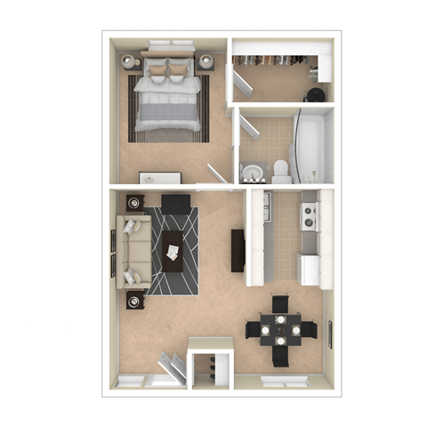 Floor plan for 1 bed, 1 bath, 565 sqft