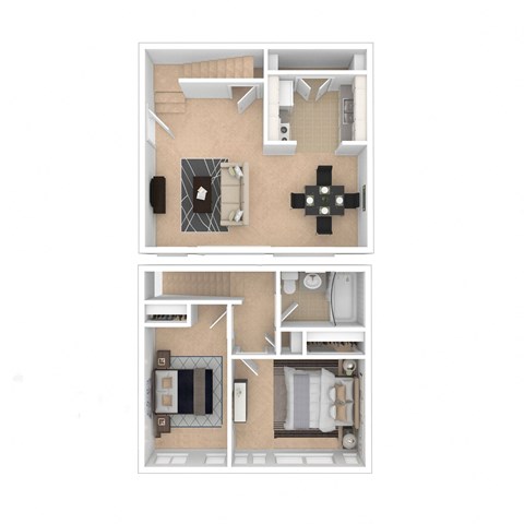 Floor plan for 2 beds, 1 bath, 748 sqft