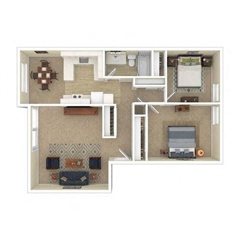 Floor plan for 2 beds, 1 bath, 1100 sqft
