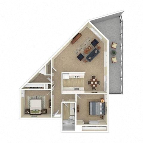Floor plan for 2 beds, 1 bath, 1200 sqft