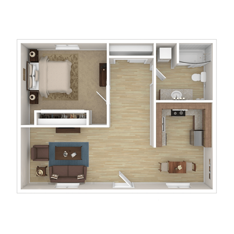 Floor plan for 1 bed, 1 bath