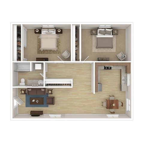 Floor plan for 2 beds, 1 bath