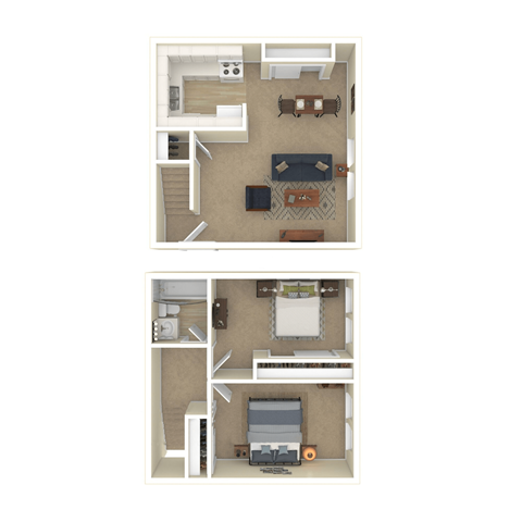 Floor plan for 2 beds, 1.5 baths, 810 sqft