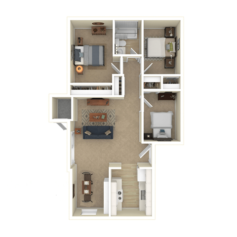 Floor plan for 3 beds, 1 bath, 910 sqft
