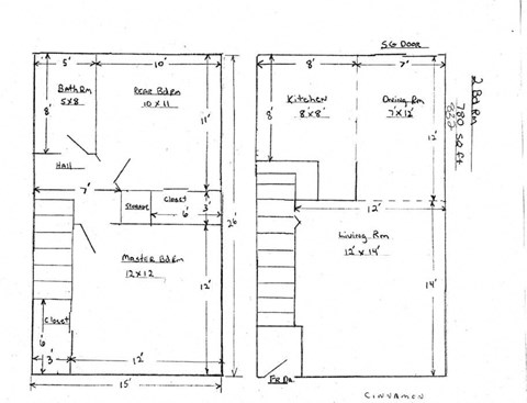 Floor plan for 2 beds, 1 bath, 832 sqft