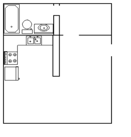 Floor plan for 1 bed, 1 bath, 465 sqft