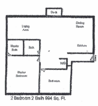 Floor plan for 2 beds, 2 baths, 994 sqft
