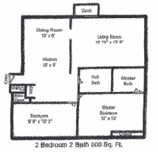 Floor plan for 2 beds, 2 baths, 900 sqft