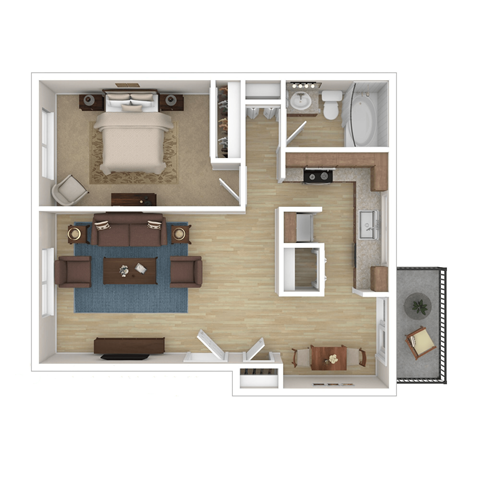 Floor plan for 1 bed, 1 bath, 750 sqft