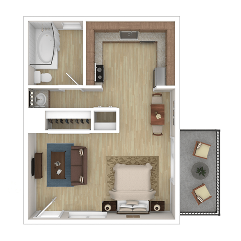Floor plan for studio, 1 bath, 520 sqft