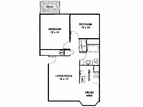 Floor plan for 2 beds, 1 bath, 860 sqft
