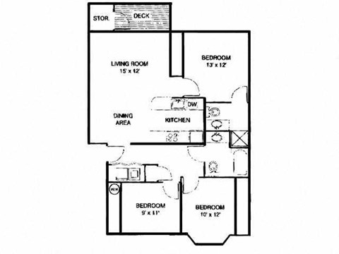 Floor plan for 3 beds, 2 baths, 1060 sqft