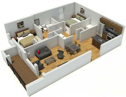 Floor plan for 2 beds, 2 baths, 863 sqft
