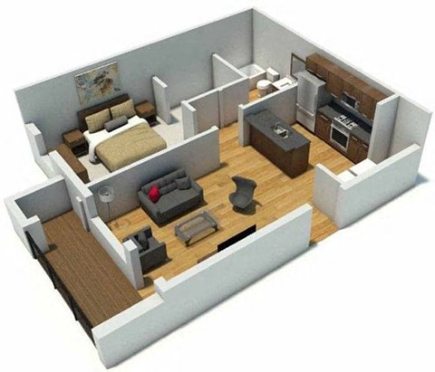 Floor plan for 1 bed, 1 bath, 628 sqft