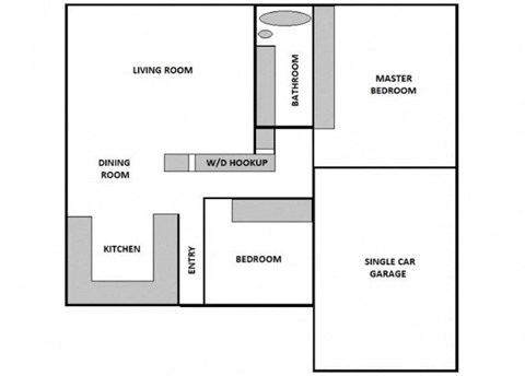 Floor plan for 2 beds, 1 bath, 992 sqft