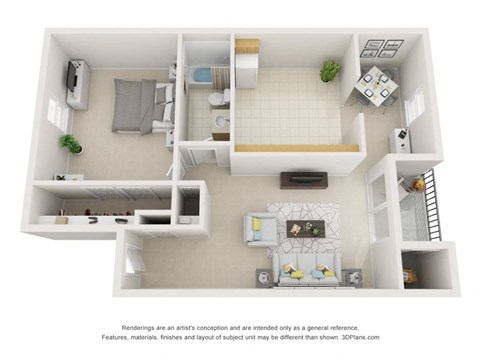 Floor plan for 1 bed, 1 bath, 921 sqft